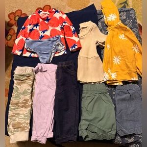 Assorted baby girl clothes 6 months pants, shorts, shirt, zip up, & bathing suit